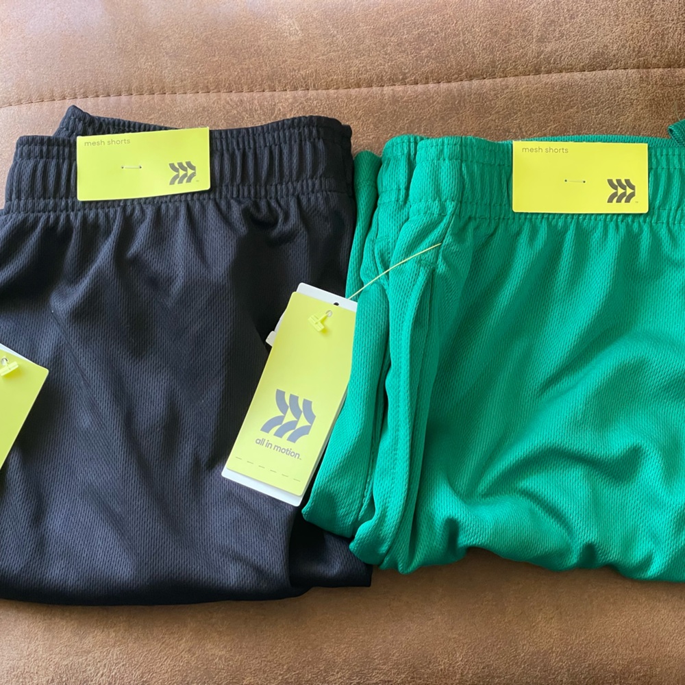 All in Motion Knee-Length Kids Mesh Shorts - Black and Green
